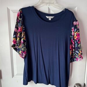 Counterparts Navy Top with Floral Sleeves